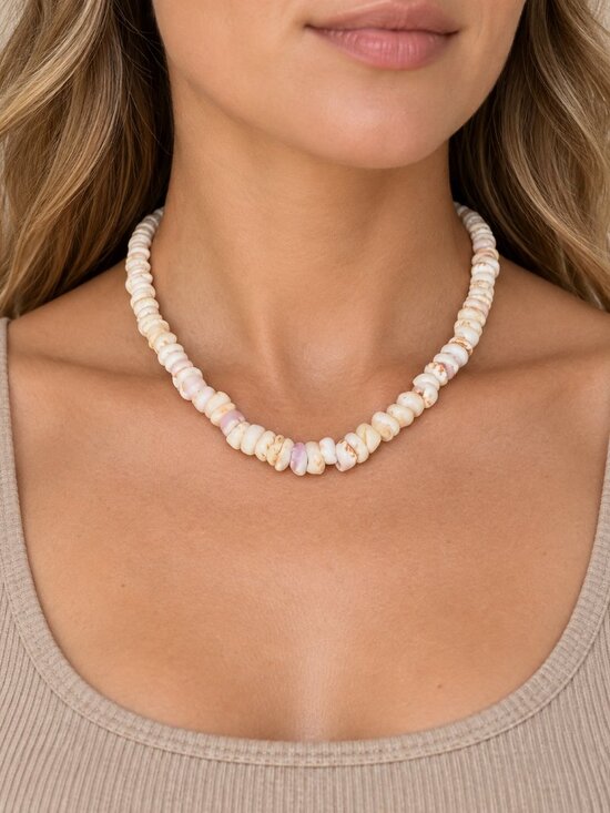 Puka Jewelry - Vintage 15in Puka Shell Choker Necklace Barrel Clasp Hawaiian Surfer